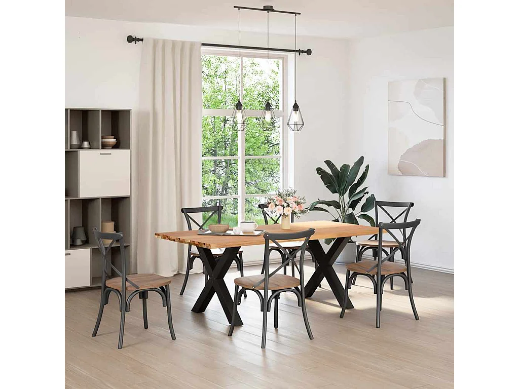 Table à manger marron clair bois de chêne massif rectangulaire