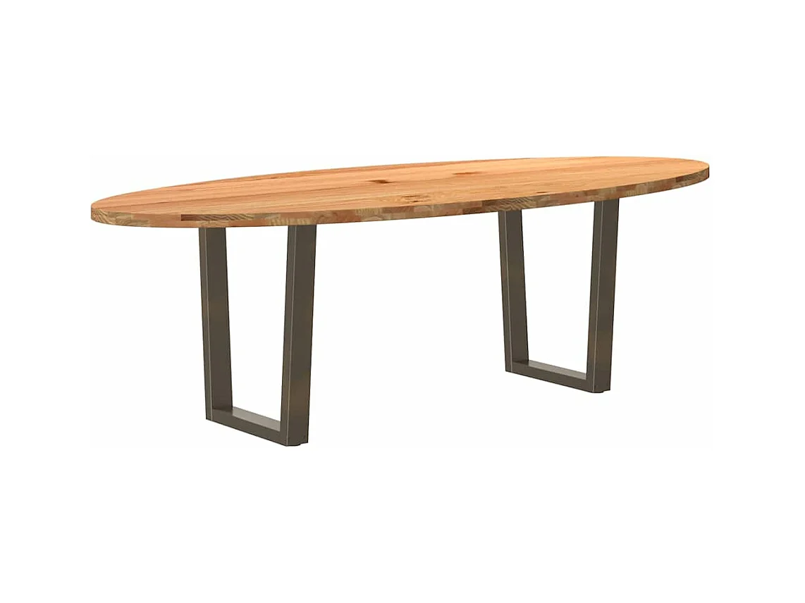 Table à manger marron clair bois de chêne massif ovale