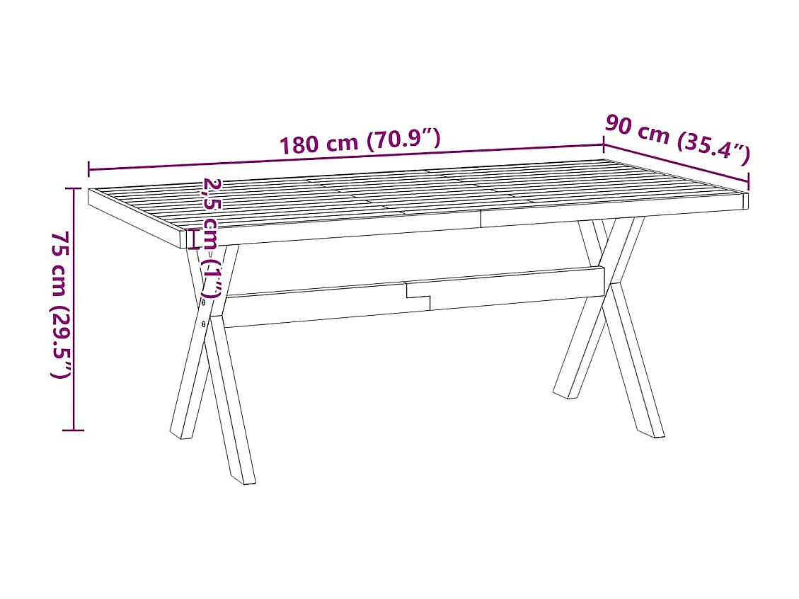 Mesa comedor NOAIN patas forma X madera maciza pino 180x90x75cm