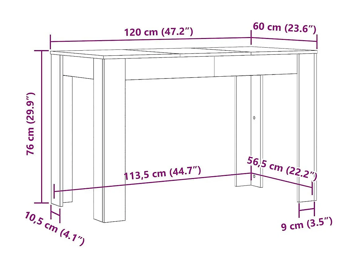 Table à manger vieux bois 120x60x76 cm bois d'ingénierie