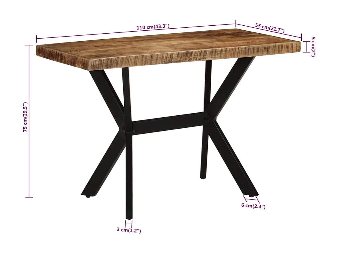 Mesa de jantar 110x55x75 cm madeira de mangueira maciça