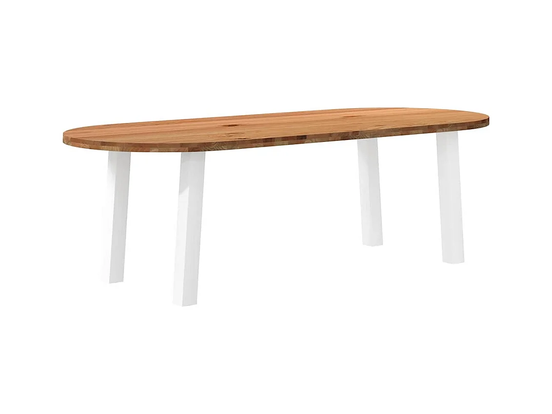 Table à manger marron clair bois de chêne massif ovale