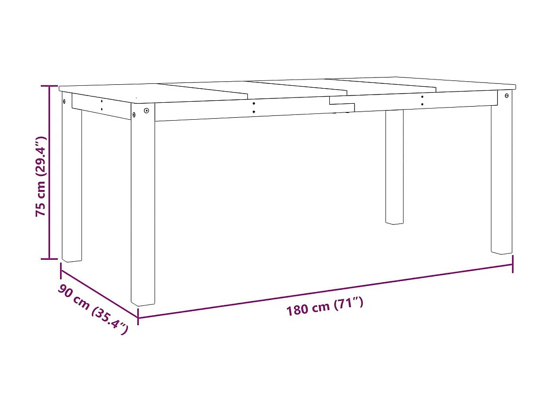 Mesa de jantar Panama 180x90x75 cm madeira de pinho maciça