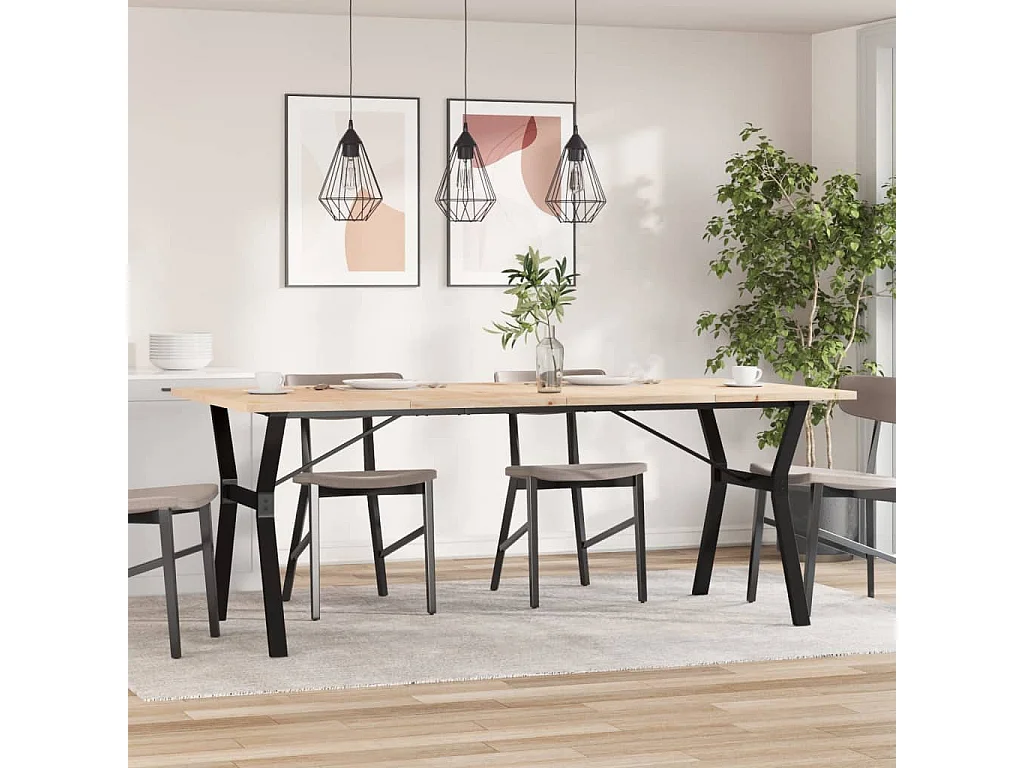 Table à manger cadre en Y 200x100x75,5 cm bois pin massif fonte