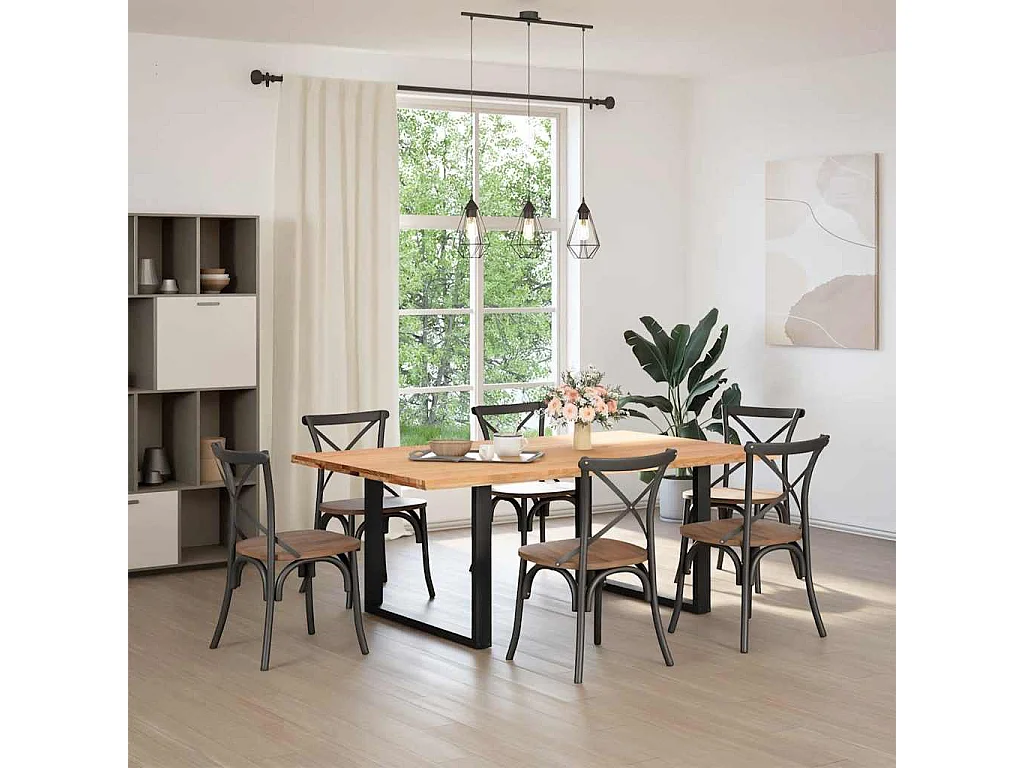 Table à manger marron clair bois de chêne massif rectangulaire