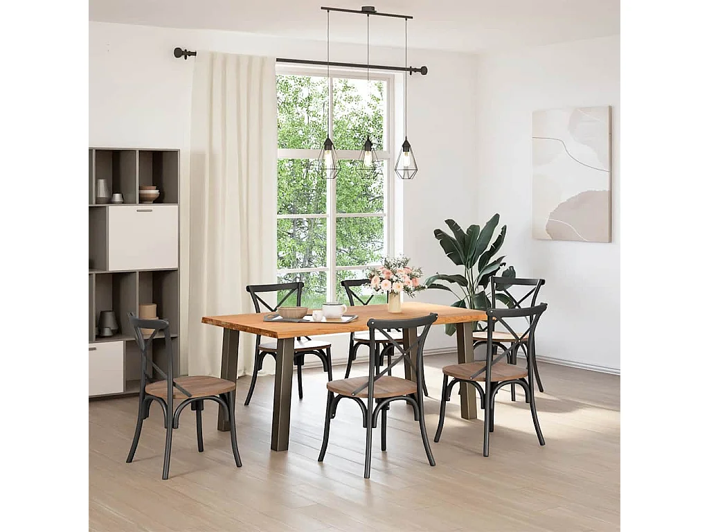 Table à manger marron clair bois de chêne massif rectangulaire