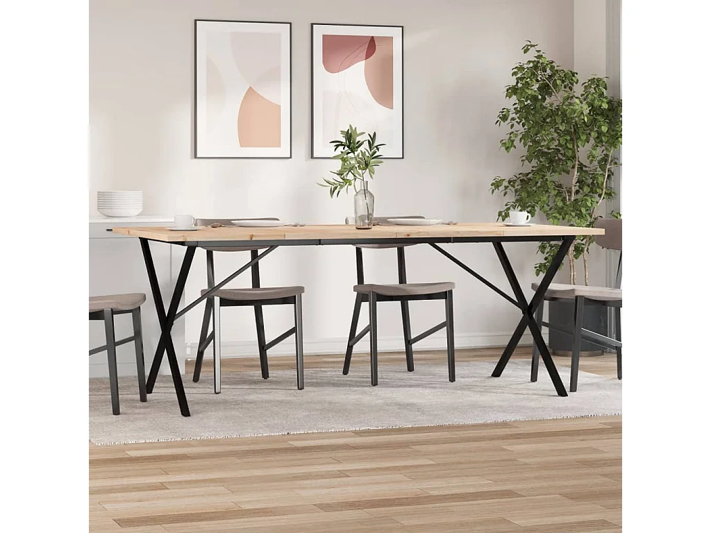 Table à manger cadre en X 200x100x75,5 cm bois pin massif fonte