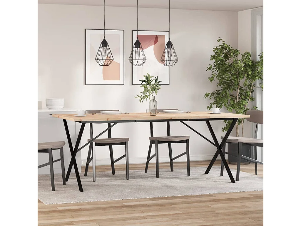 Table à manger cadre en X 200x100x75,5 cm bois pin massif fonte