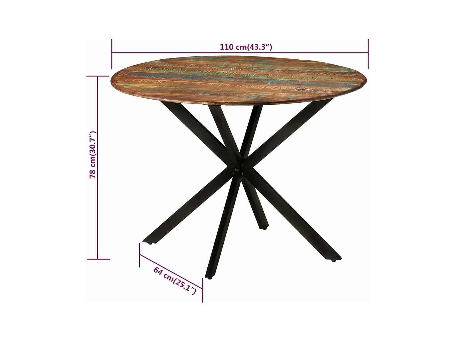 Table à manger Ø110x78 cm Bois de récupération massif et acier