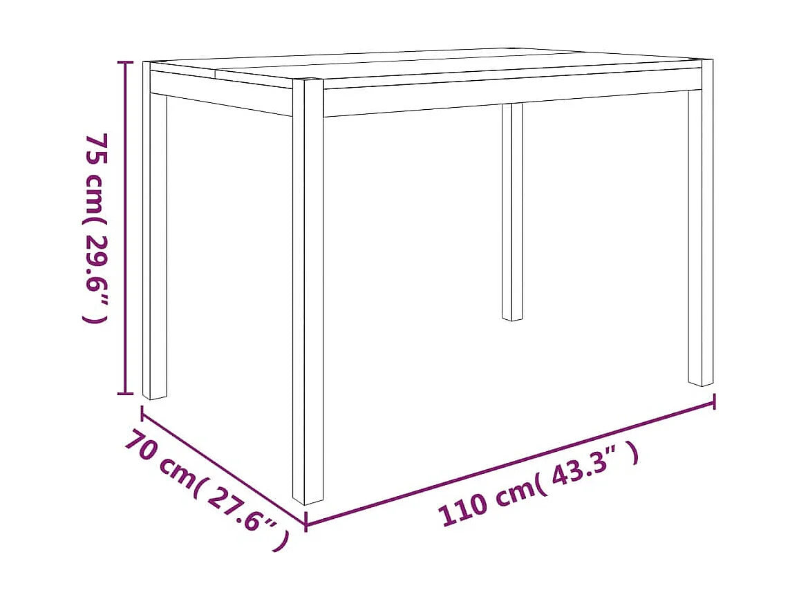 Eettafel 110x70x75 cm massief acaciahout