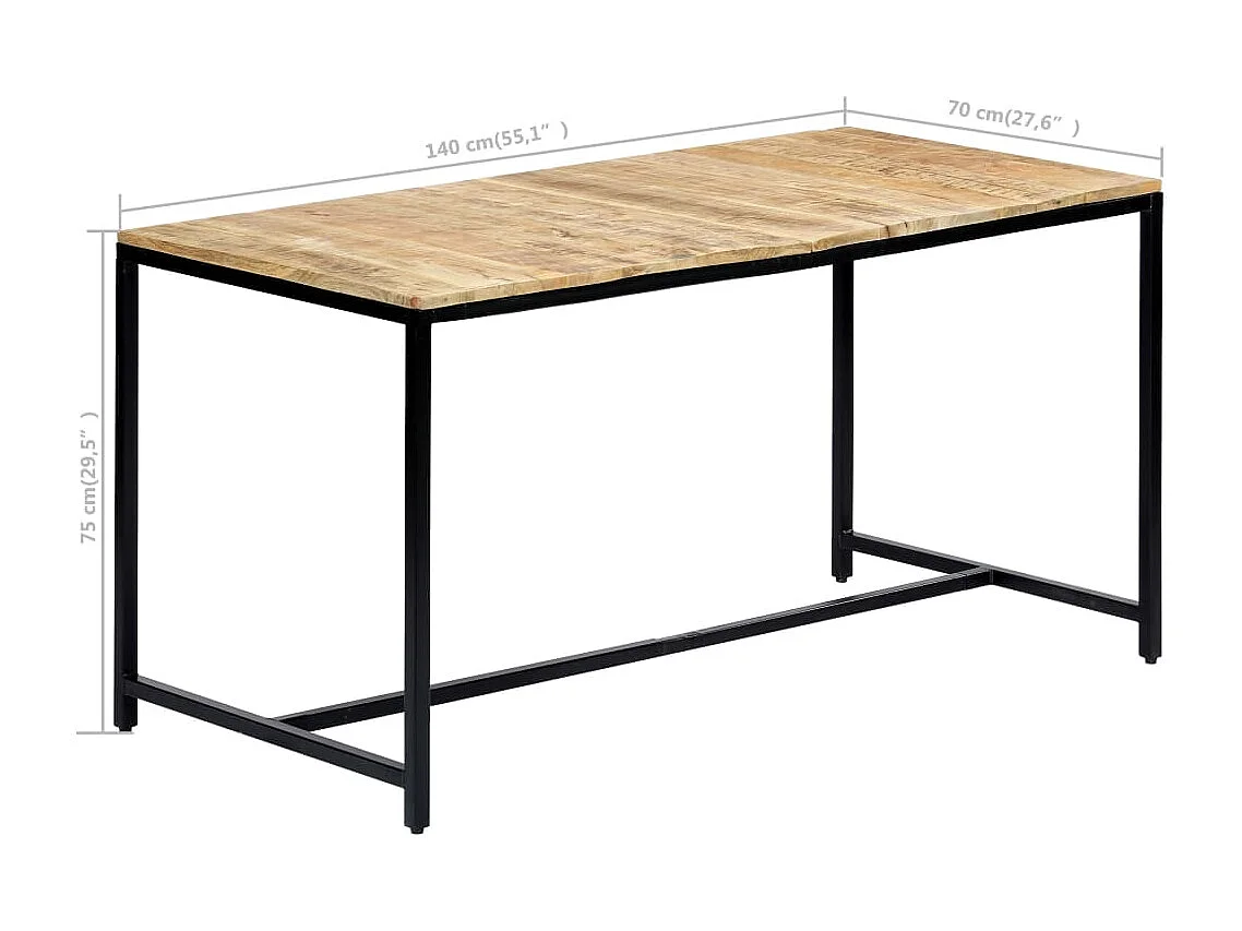 Table de salle à manger 140x70x75 cm Bois manguier massif brut
