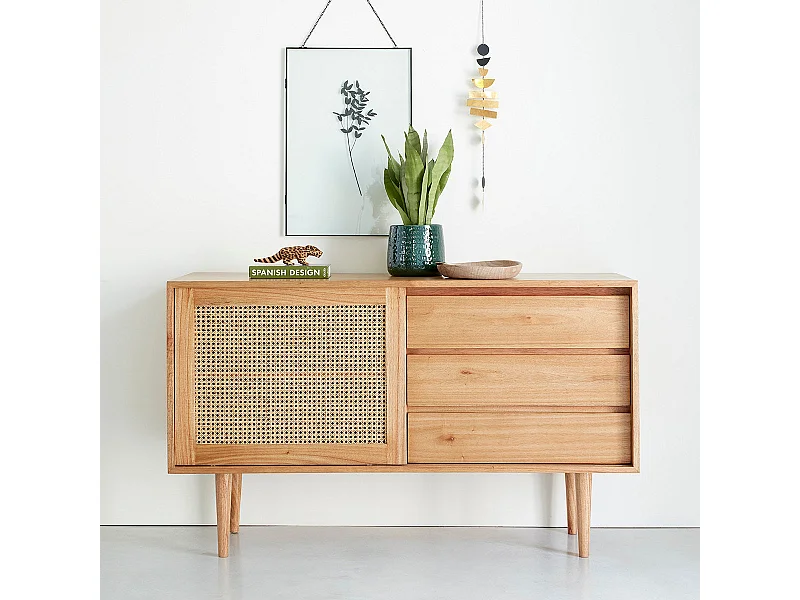 Credenza in mindi massello e cannage 135 cm