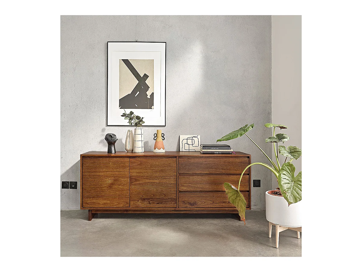 Buffet en mindi massif finition noyer 180 cm