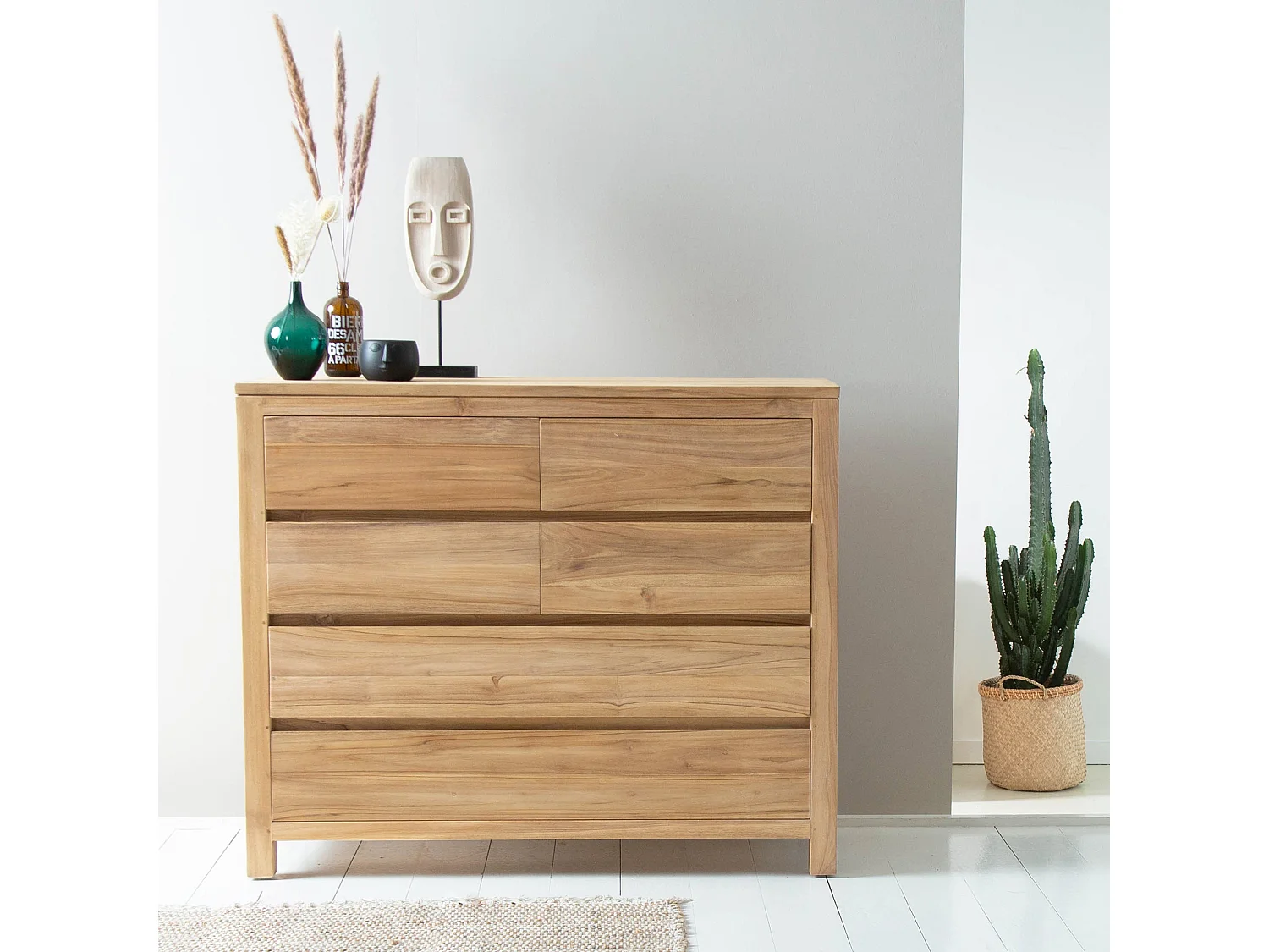 Buffet en bois de teck 120 cm 5 tiroirs
