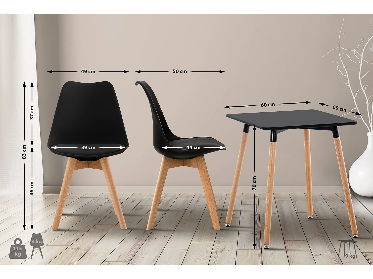 Ensemble de salle à manger - Table + 4 Chaises - Liborg