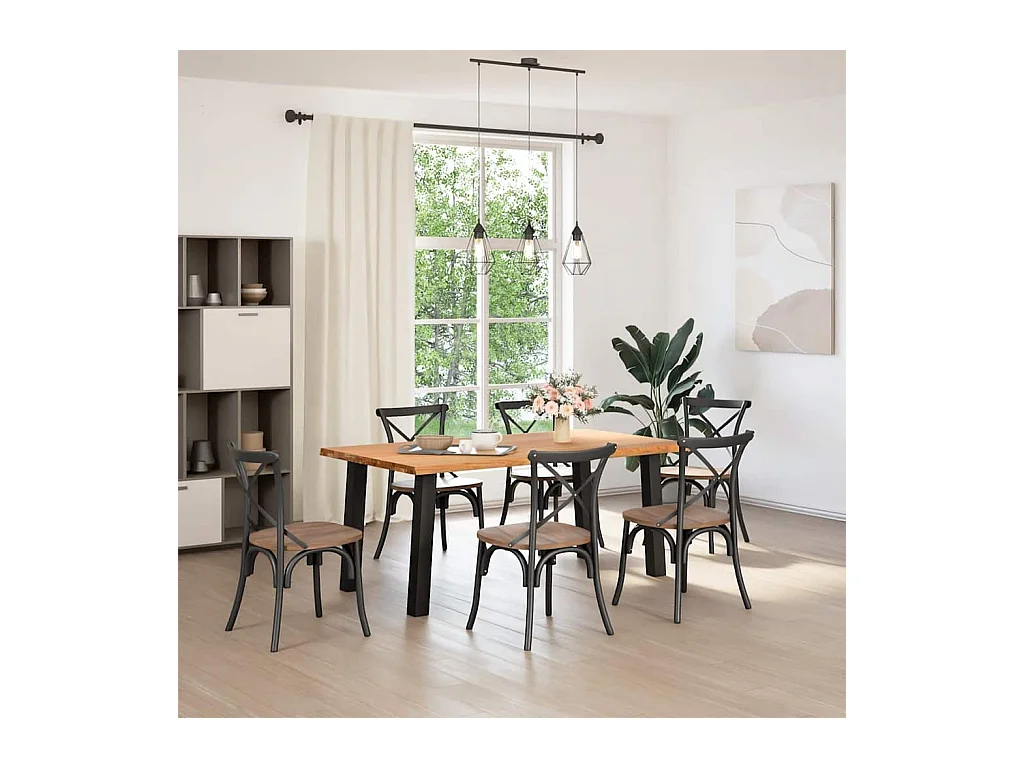 Table à manger marron clair bois de chêne massif rectangulaire