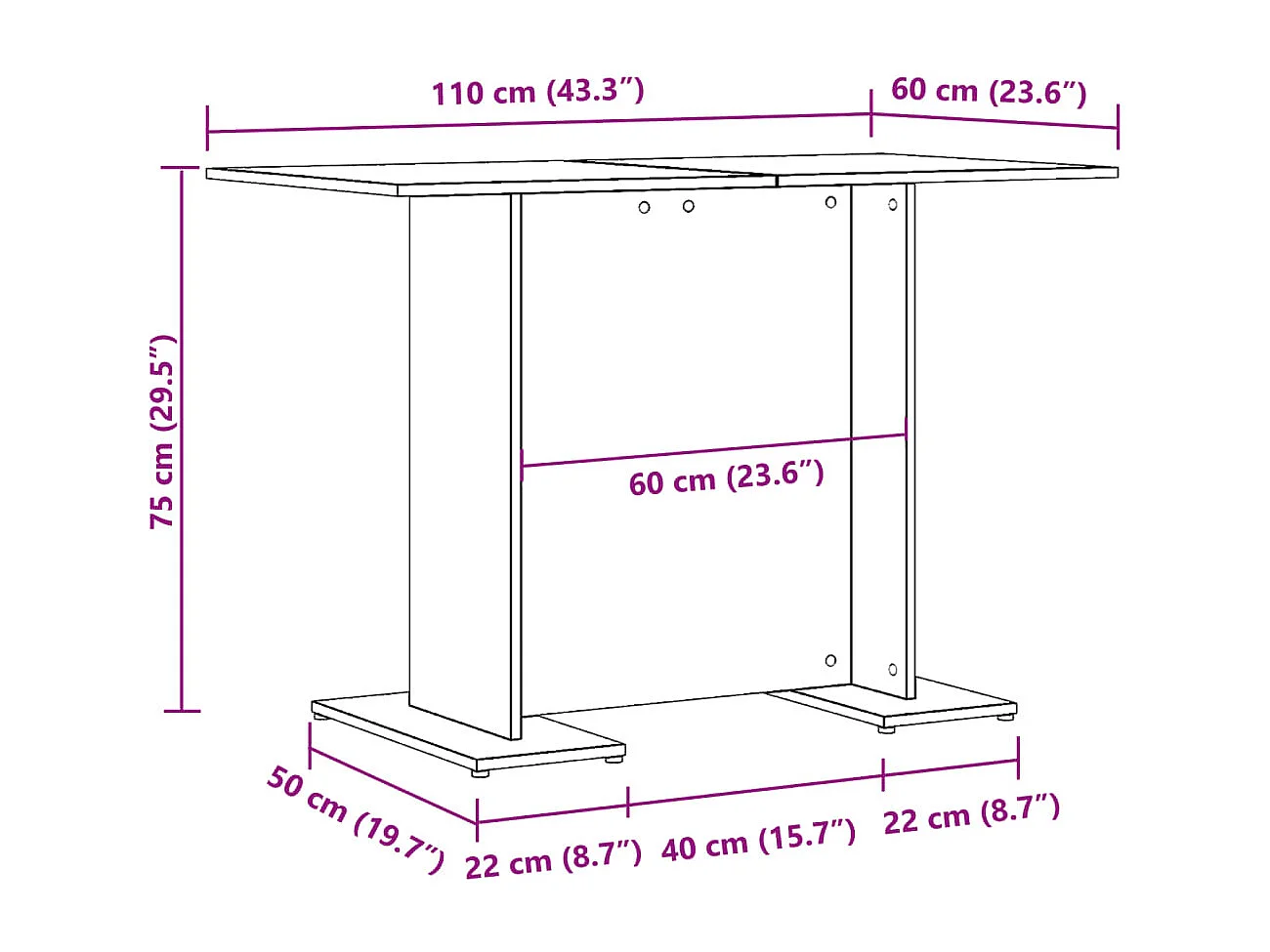 Eettafel 110x60x75 cm bewerkt hout oud houtkleurig