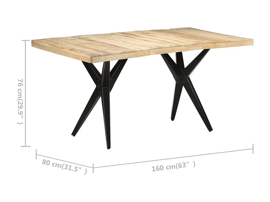 Table de salle à manger 160x80x76 cm Bois de manguier brut