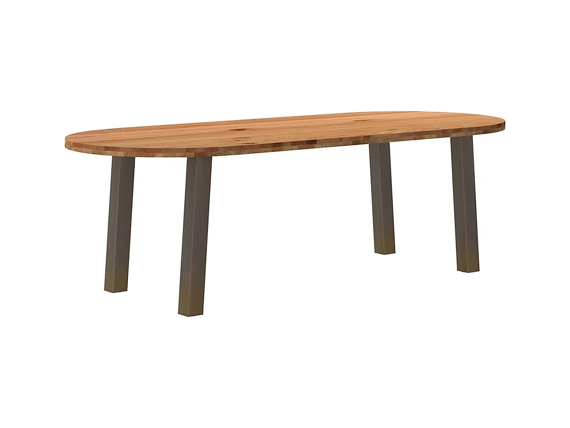 Table à manger marron clair bois de chêne massif ovale