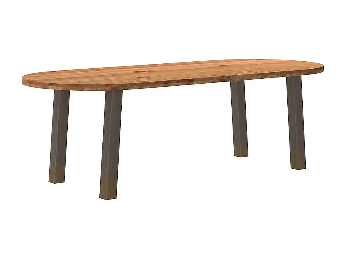 Table à manger marron clair bois de chêne massif ovale