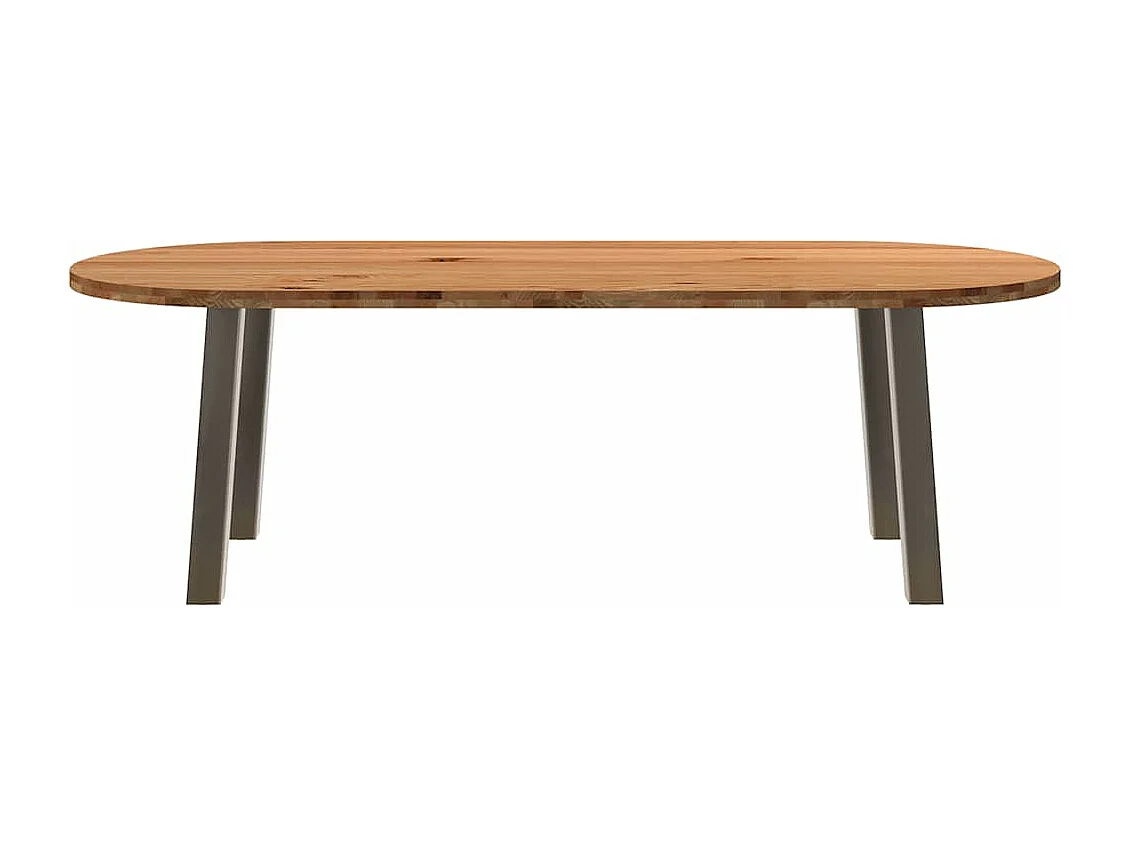 Table à manger marron clair bois de chêne massif ovale