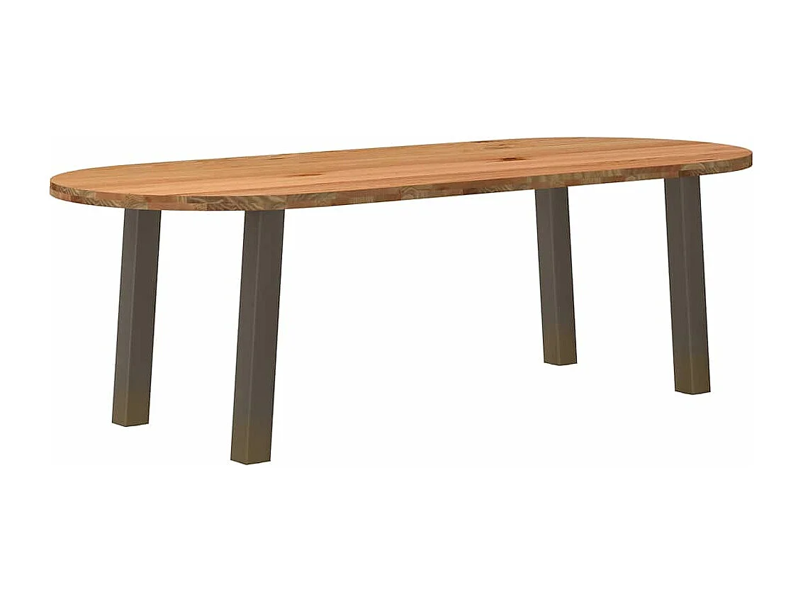 Table à manger marron clair bois de chêne massif ovale