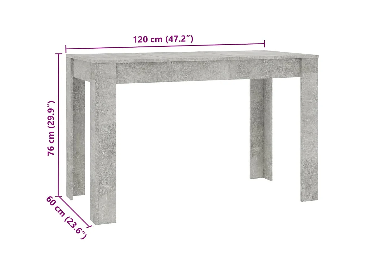 Eettafel 120x60x76 cm bewerkt hout betongrijs