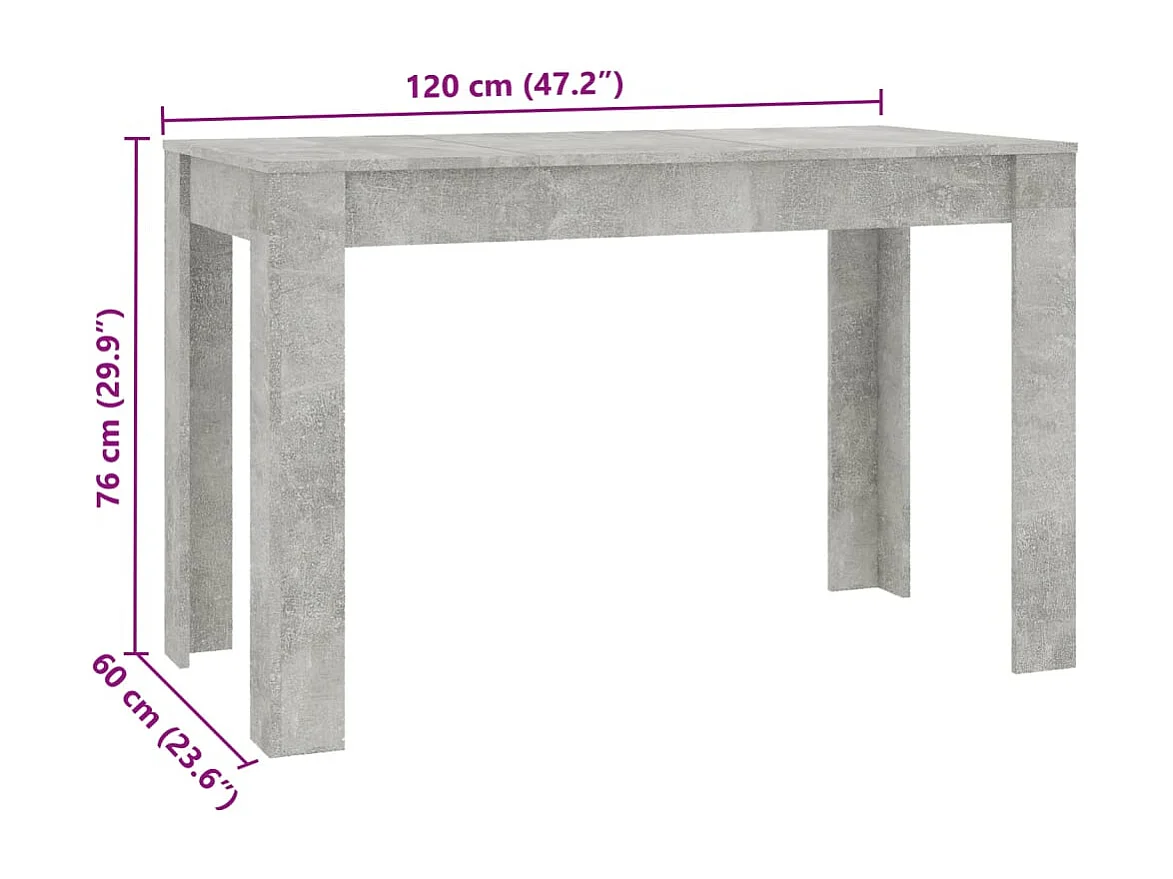 Table de salle à manger Gris béton 120 x 60 x 76 cm Aggloméré