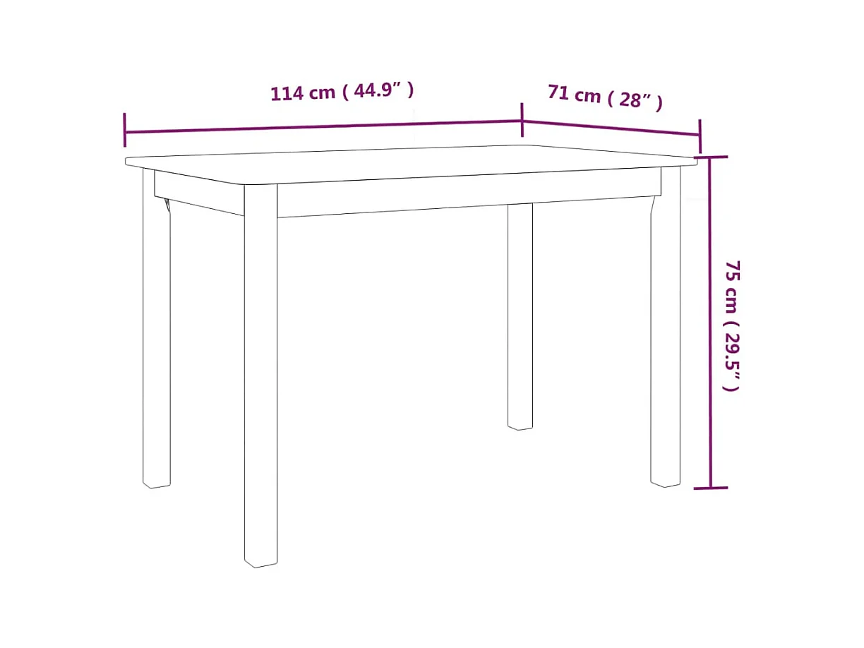Mesa de comedor de madera maciza de caucho blanco 114x71x75 cm