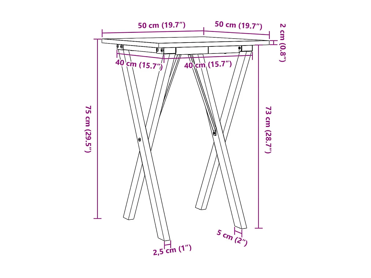 Table à manger cadre en X 50x50x75 cm bois de pin massif fonte