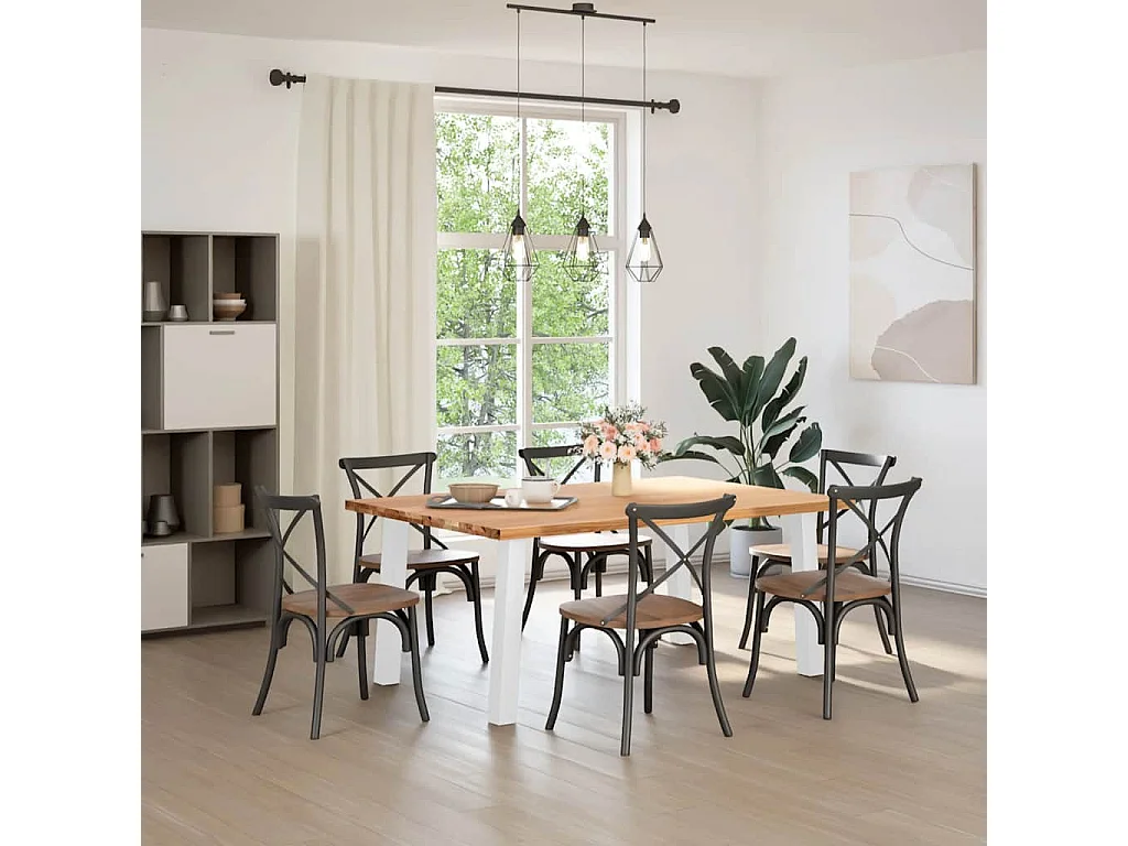 Table à manger marron clair bois de chêne massif rectangulaire