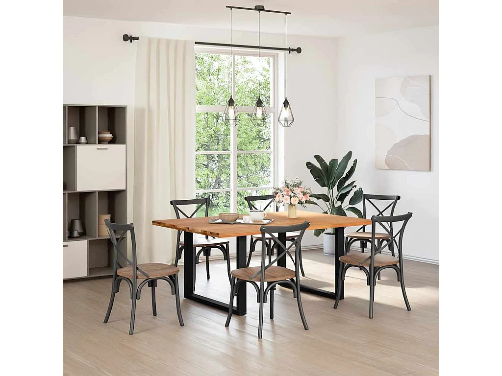 Table à manger marron clair bois de chêne massif rectangulaire