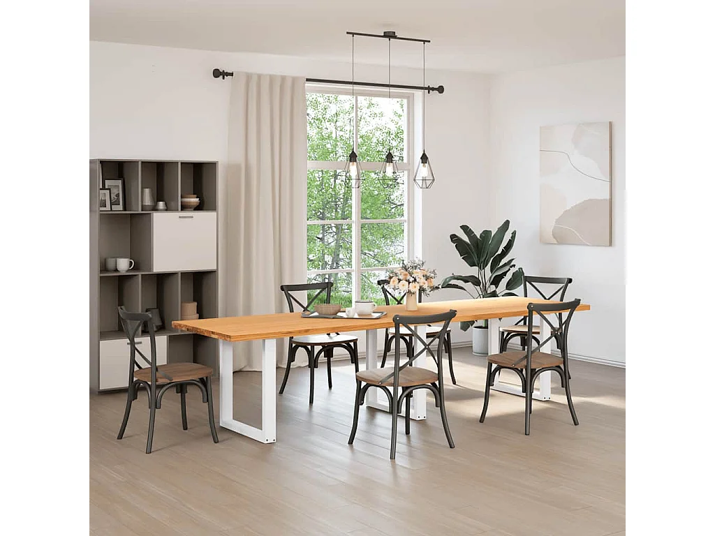 Table à manger marron clair bois de chêne massif rectangulaire