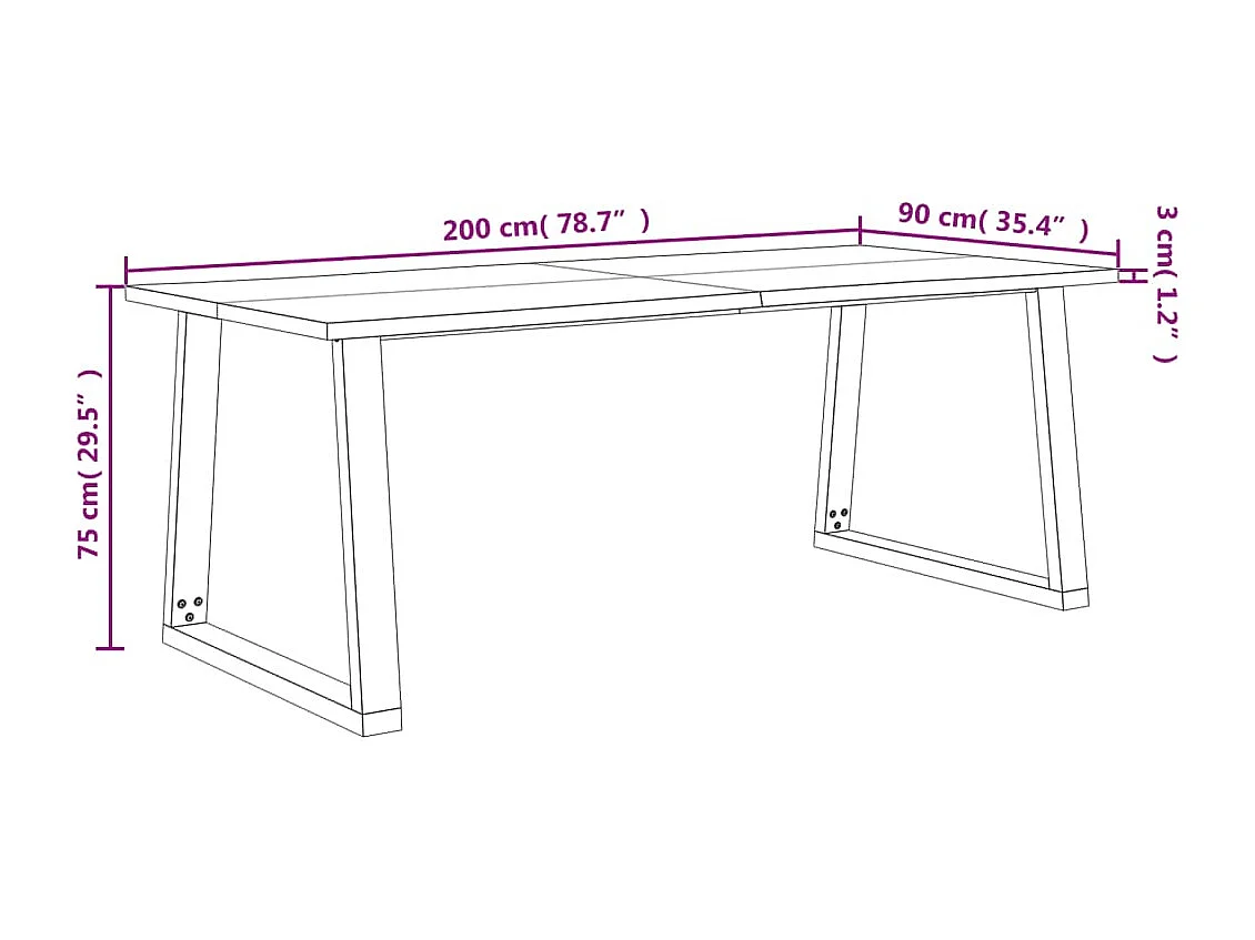 Eettafel met natuurlijke rand 200x90x75 cm massief acaciahout