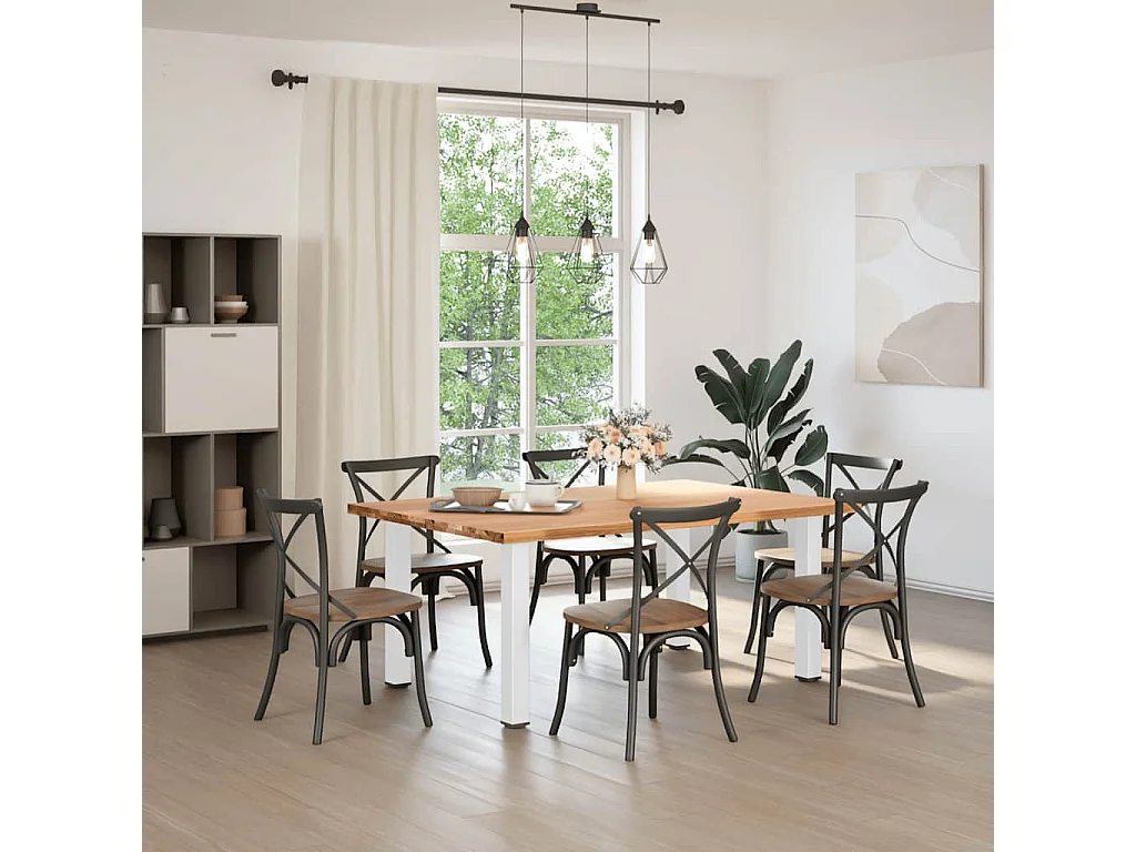 Table à manger marron clair bois de chêne massif rectangulaire