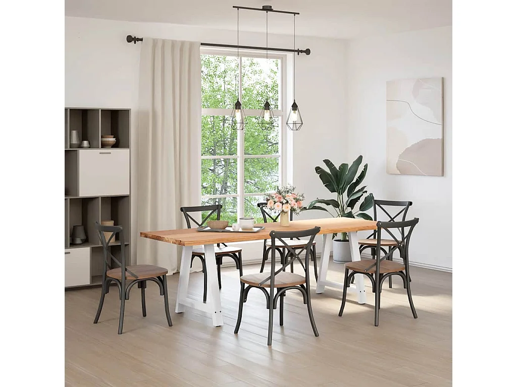 Table à manger marron clair bois de chêne massif rectangulaire