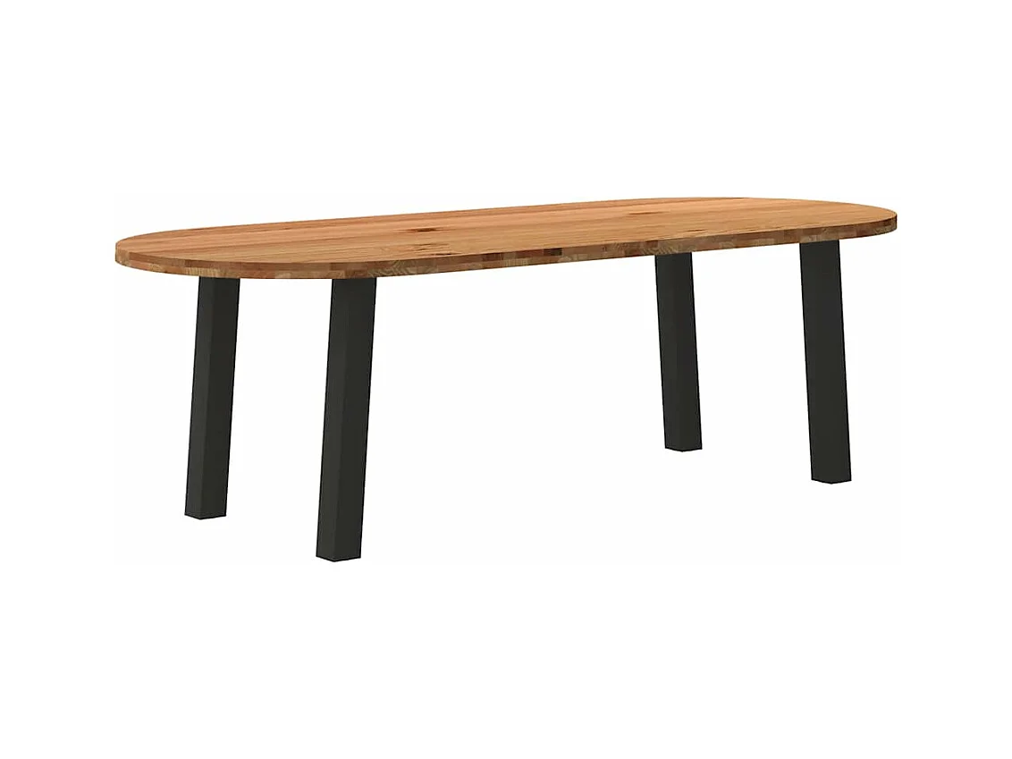 Table à manger marron clair bois de chêne massif ovale
