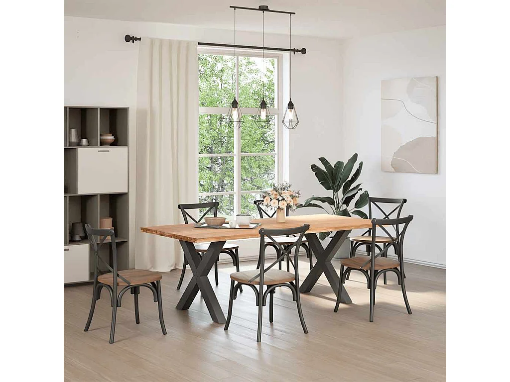 Table à manger marron clair bois de chêne massif rectangulaire