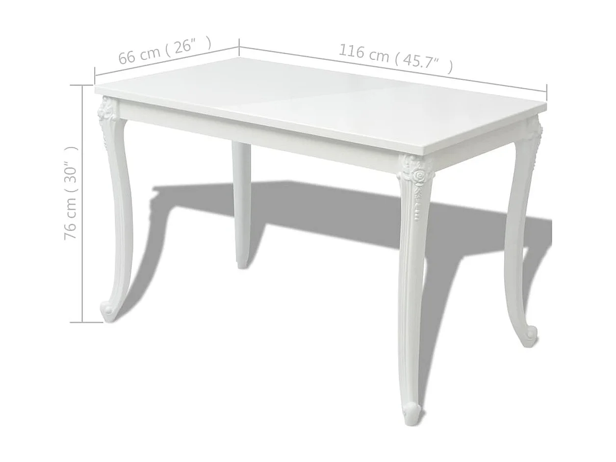 Table de salle à manger 116 x 66 x 76 cm Blanc haute brillance