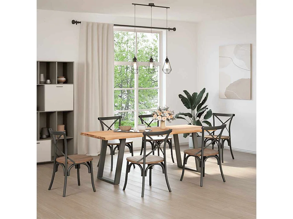 Table à manger marron clair bois de chêne massif