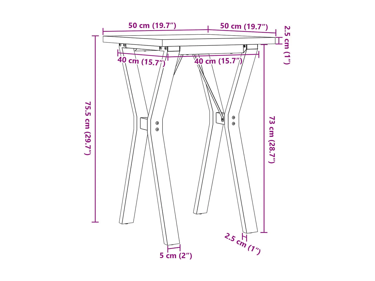 Mesa de jantar estrutura em Y 50x50x75,5 cm pinho/ferro fundido