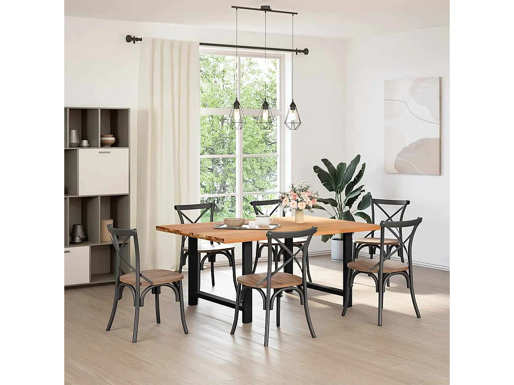 Table à manger marron clair bois de chêne massif rectangulaire