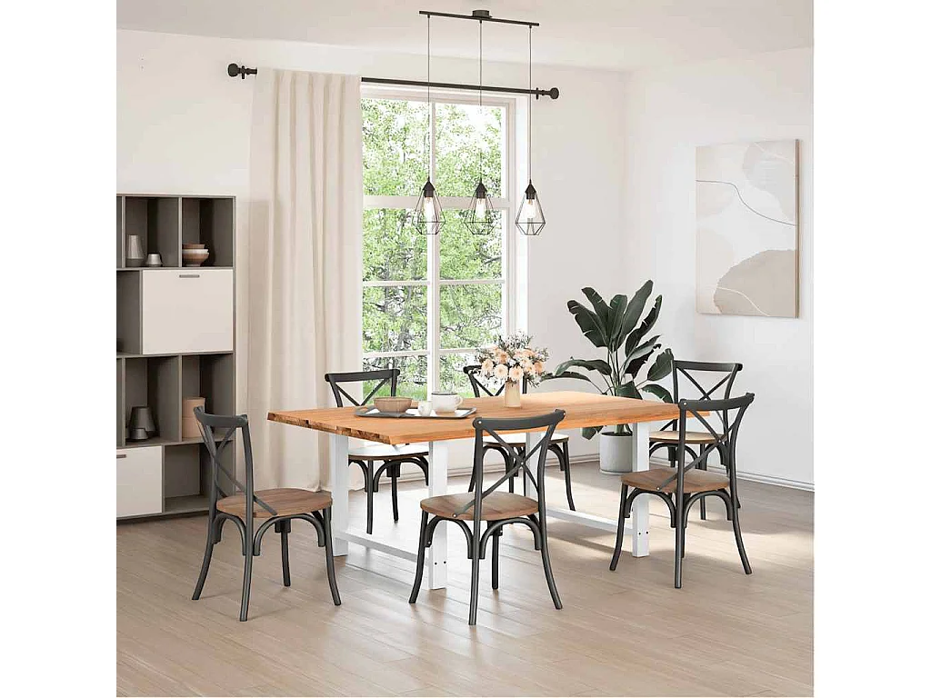 Table à manger marron clair bois de chêne massif rectangulaire