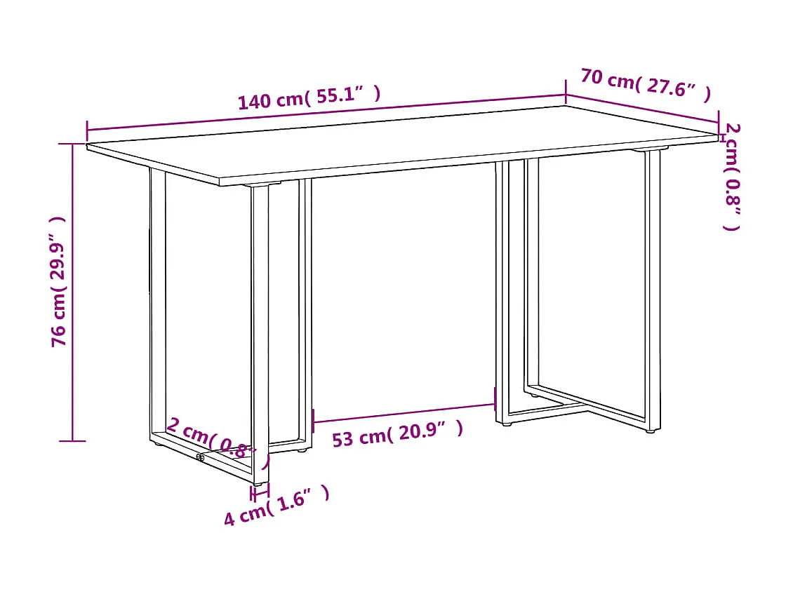Mesa de jantar 140 cm madeira de mangueira áspera