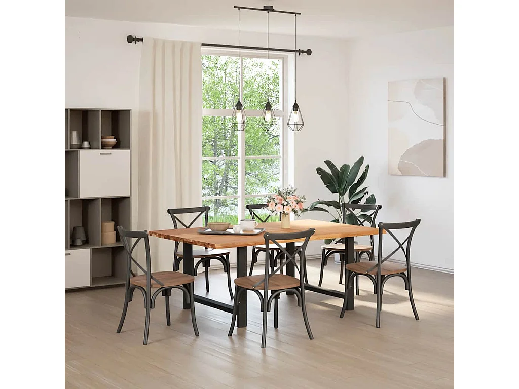 Table à manger marron clair bois de chêne massif rectangulaire