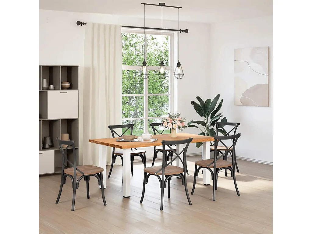 Table à manger marron clair bois de chêne massif rectangulaire