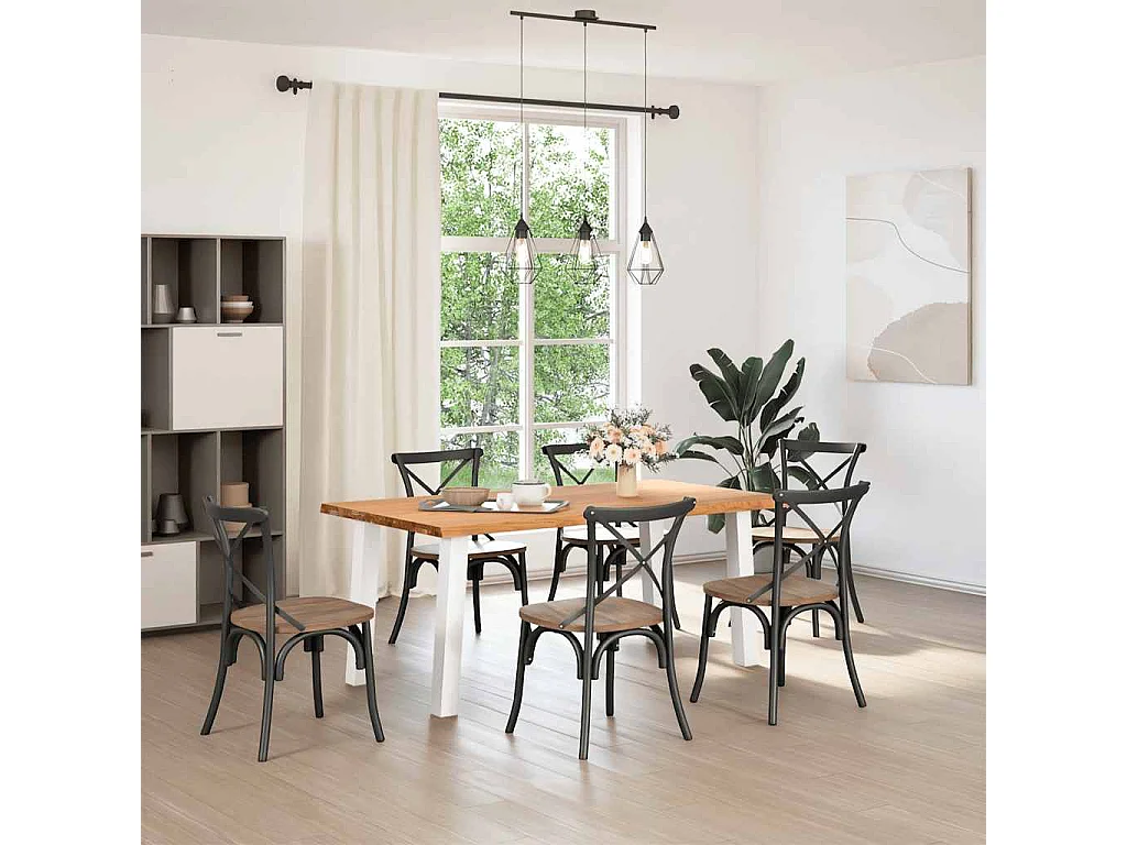 Table à manger marron clair bois de chêne massif rectangulaire