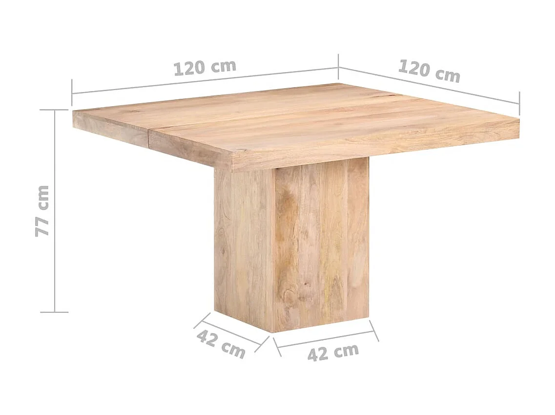 Mesa de comedor de madera maciza de mango 120x120x77 cm