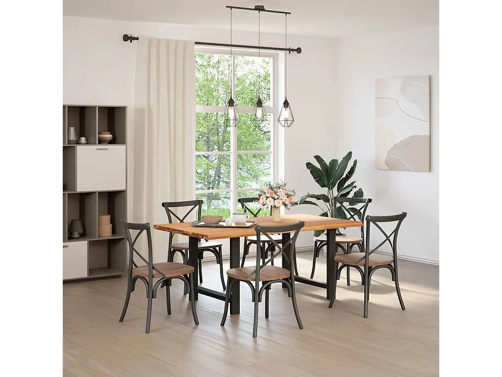 Table à manger marron clair bois de chêne massif rectangulaire