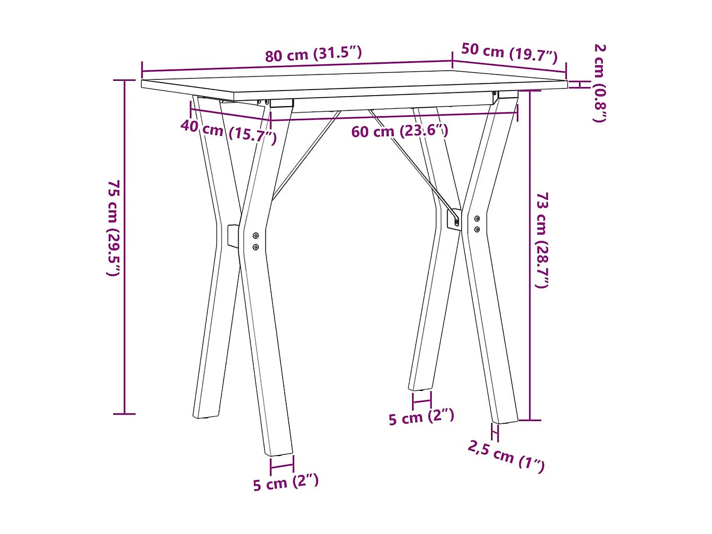 Mesa de comedor marco Y madera maciza pino y hierro 80x50x75 cm